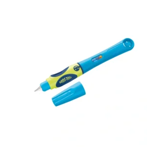 Pluma estilográfica escolar para zurdos Pelikan Griffix azul neón con plumín abierto