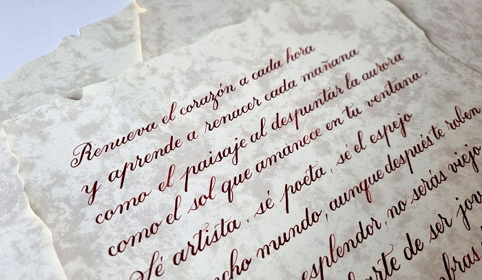 Poema caligrafía cursiva Copperplate