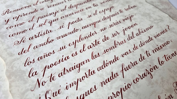 Poema caligrafía cursiva copperplate
